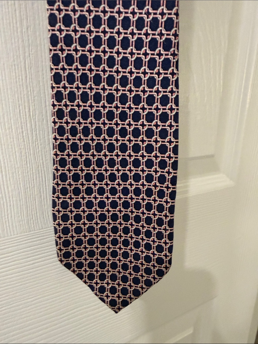 Pierre Cardin Classic Navy and Pink Geometric Men's Silk Tie